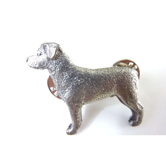 Vintage Brooch Rottweiler Dog Pewter Pin 1 1/8" Hat Tie Jacket Pin - Picture 2 of 6